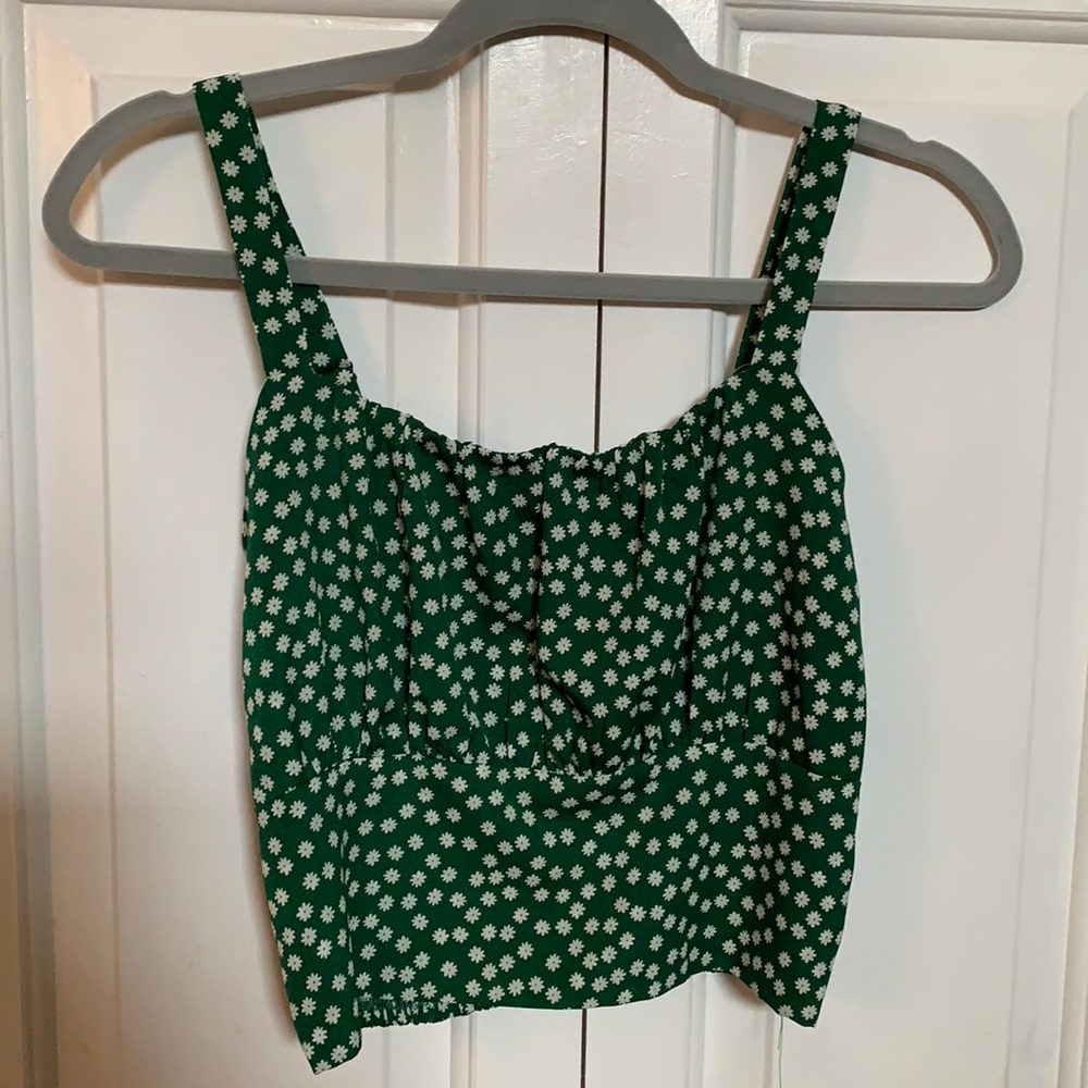 Green and white ditsy top